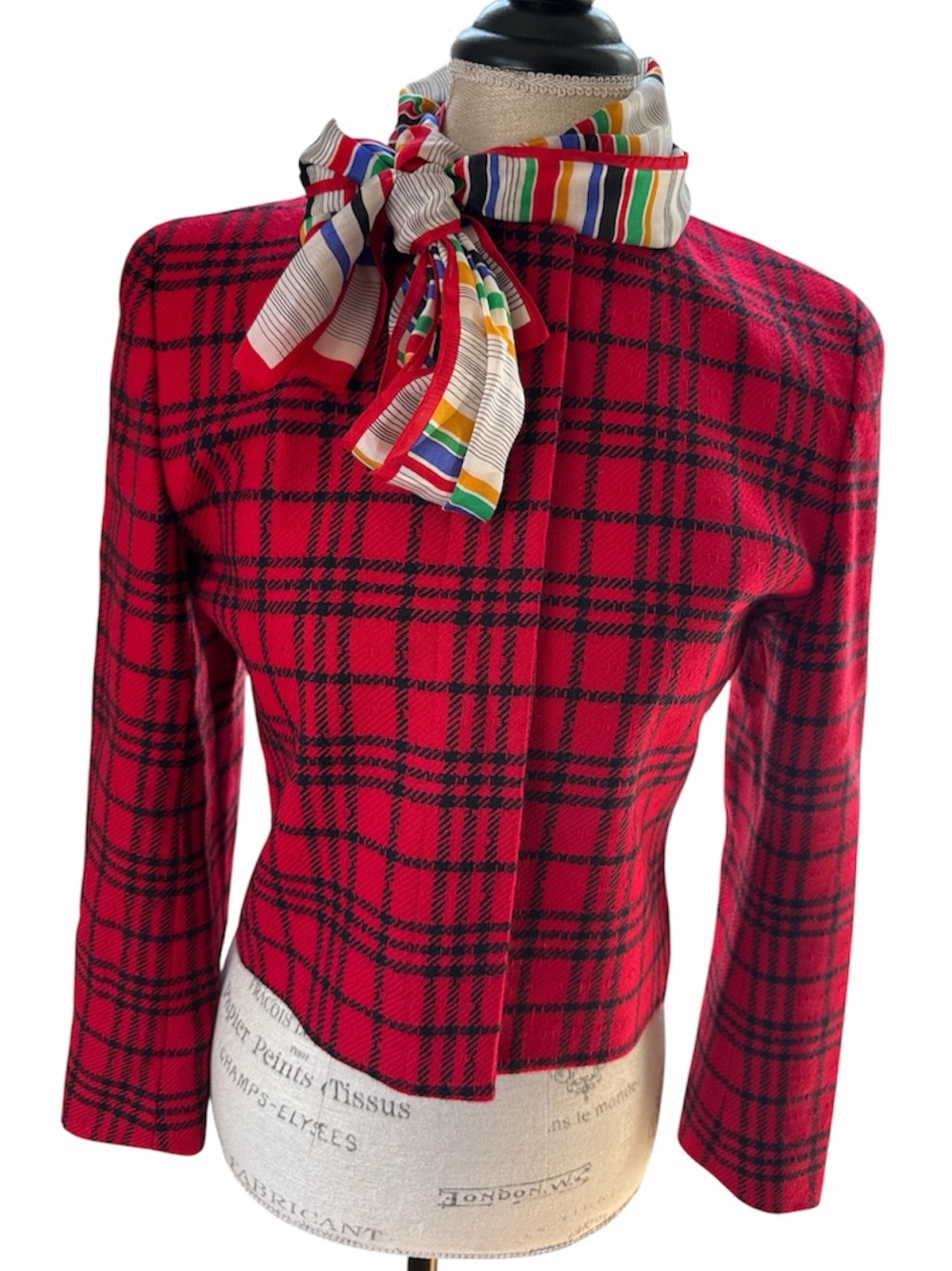 Anne Klein II cashmere blend red black plaid cropped jacket EVac small